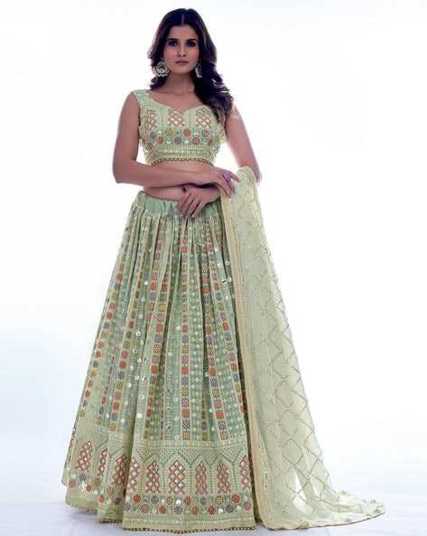 Buy Lehnga Choli - Light Green Multi Appliqué Embroidered Wedding Lehenga  Choli