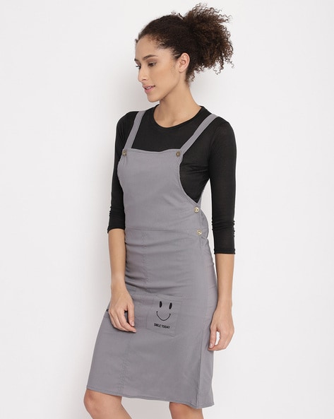 Curves Grey Check Jersey Mini Pinafore Dress | New Look