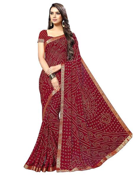 Buy Leelipeeri Designer Women Maroon Color Block Georgette Bandhani Saree  Online at Best Prices in India - JioMart.