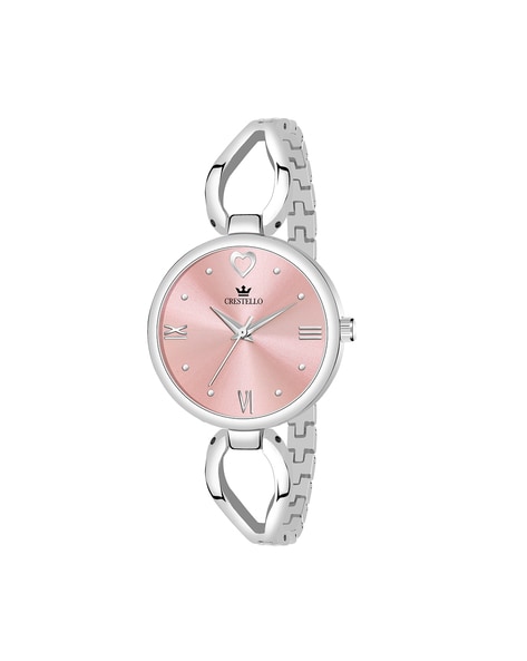 Swisstone analogue pink dial silver 2024 plated bracelet women's wrist watch