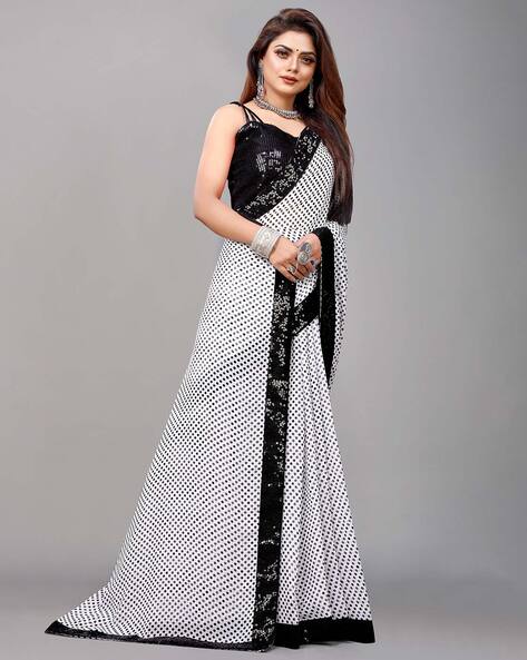 Black and White Designer Saree at Rs 1250 | Fancy Sarees in Surat | ID:  10007702048