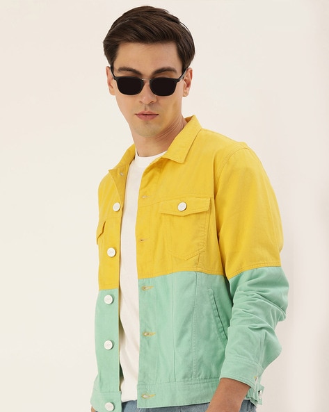 Yellow shirt sale denim jacket