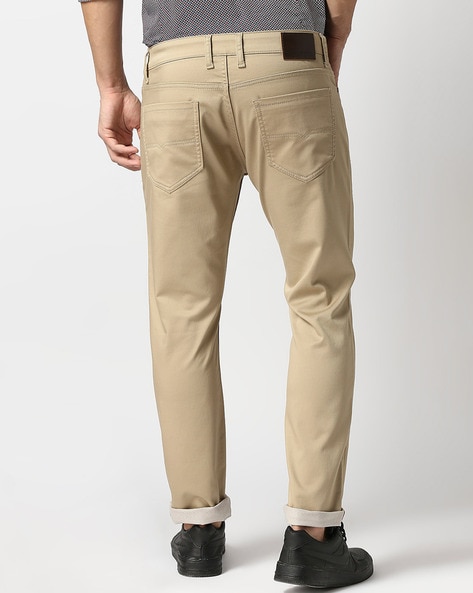 Louis Philippe Jeans Khaki Cotton Slim Fit Trousers