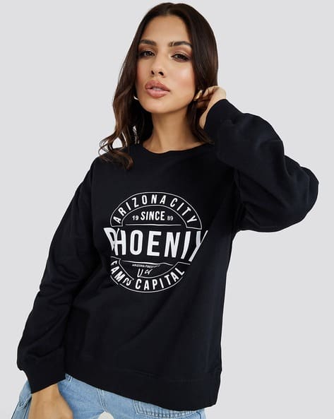 Slogan Print Crew-Neck Sweatshirt