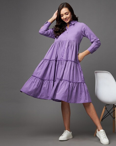 Purple Dress for Women, Lilac Dress, Midi-calf lenght, Ruffle Dress,  Romantic Party and Date Dress, Summer Fashion Dress, Beach Dress