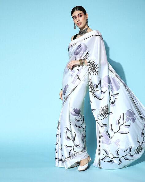 KIMISHA Floral Print Satin Saree