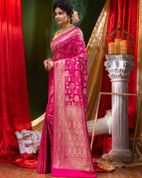 Buy House of Begum's Bridal Banarasi Rani Pink Silk Saree with Blouse Piece  Online at Best Prices in India - JioMart.