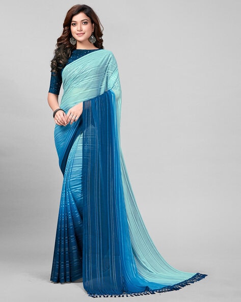 Lovable Blue Color Saree With Intricate Silk Weave