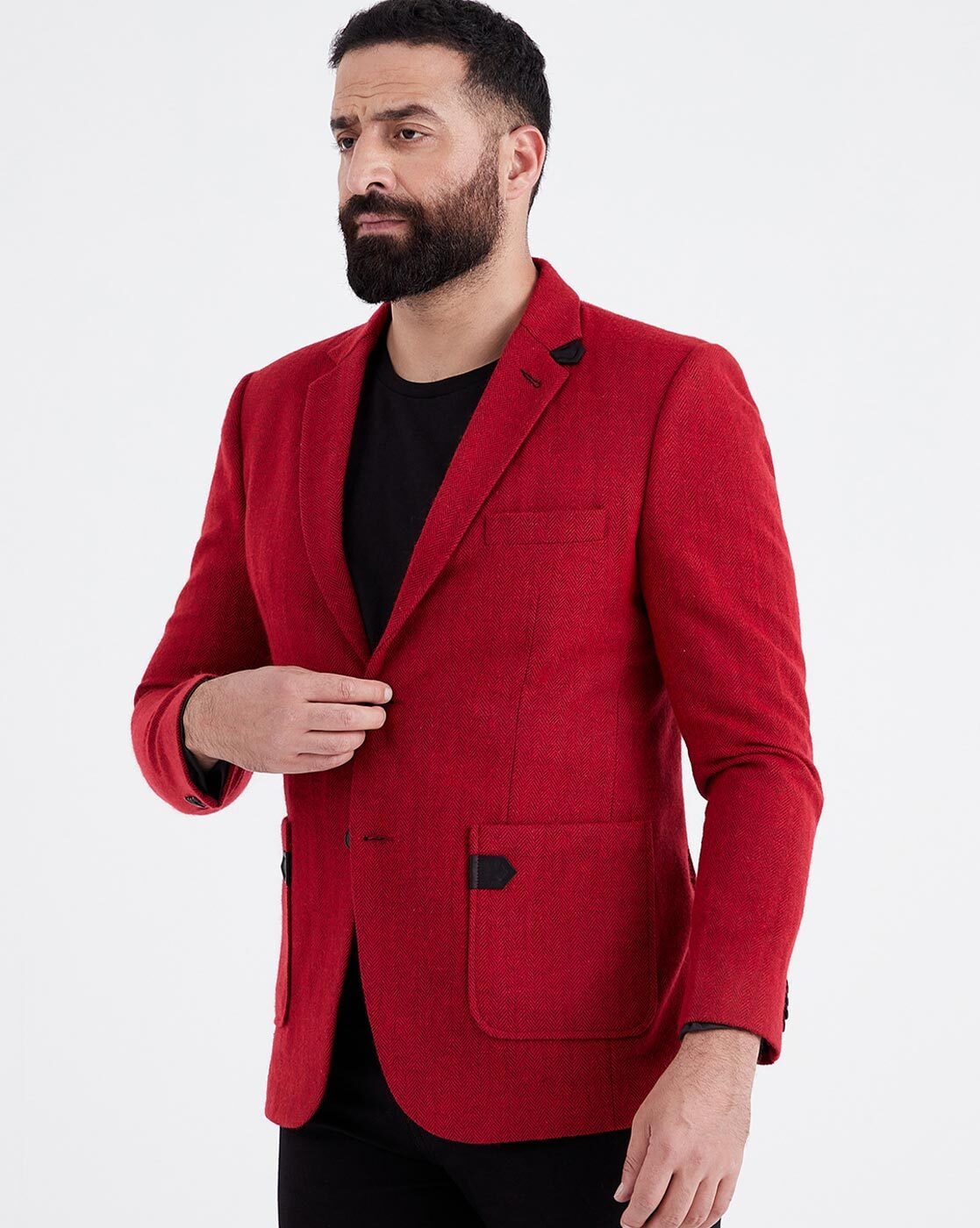 Red blazer store with black shirt