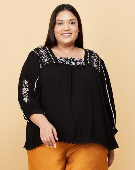 black peasant top plus size