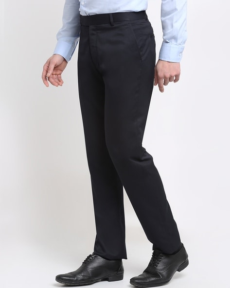 Cantabil Dark Navy Regular Fit Flat Front Trousers