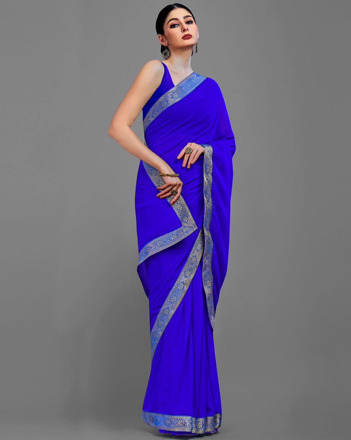 Royal blue saree ke saath beautiful contrast blouse idea's - YouTube