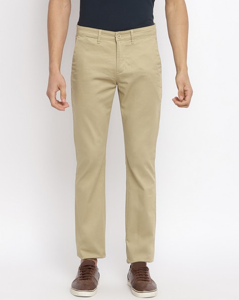 Cantabil Men Grey Cotton Blend Solid Regular Fit Casual Trouser