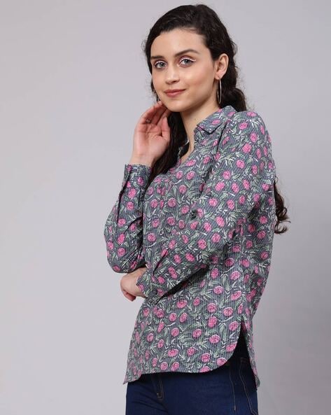 Aks Floral Print Spread-Collar Tunic