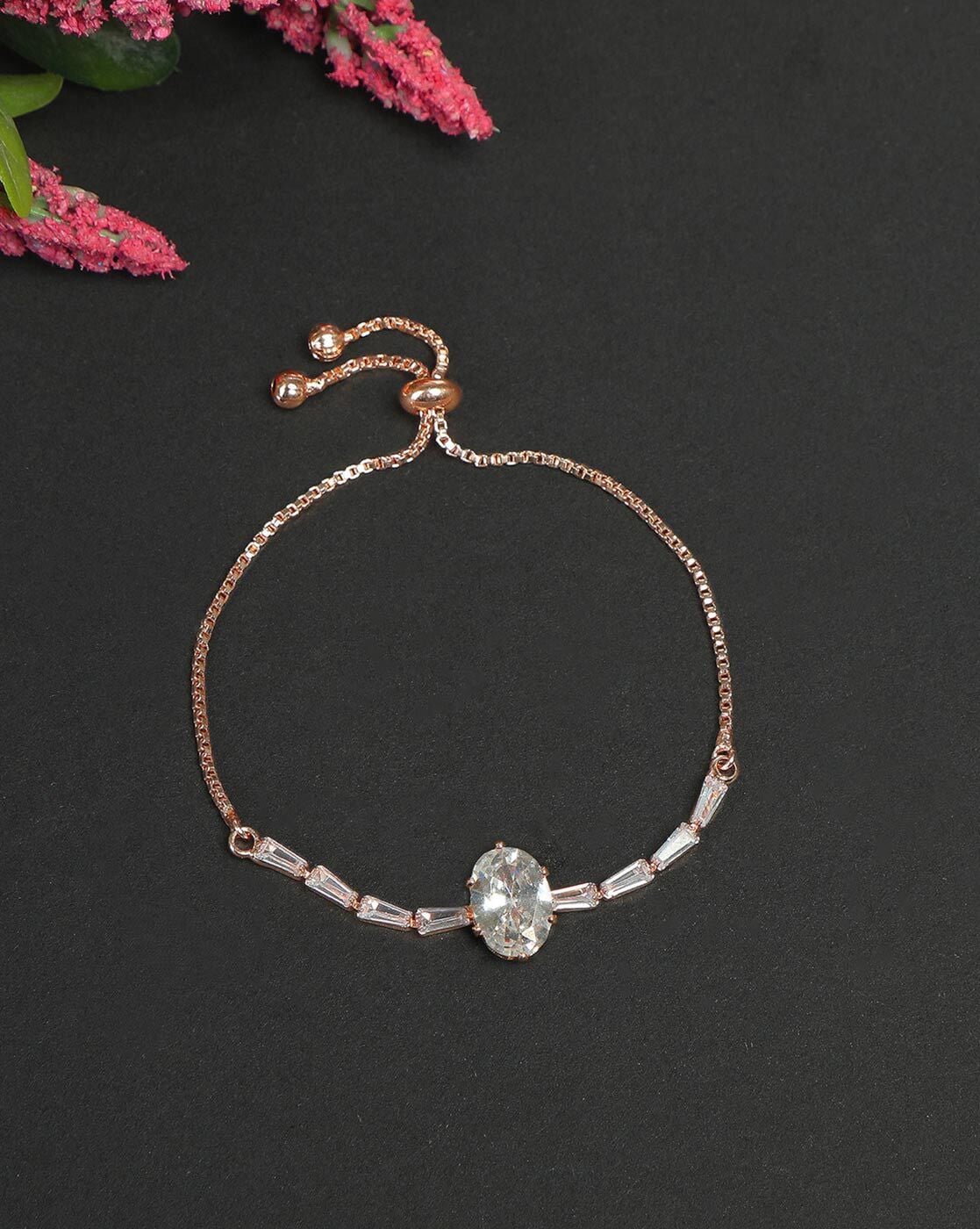 Pack of 2) Rose Gold Cubic Zirconia Adjustable Bracelet – I Jewels