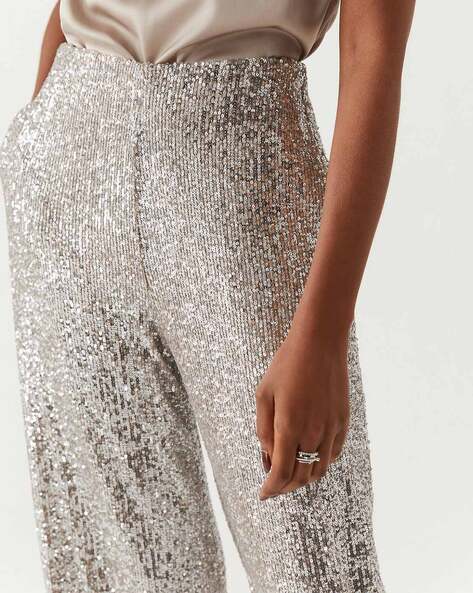 Silver Sequin High Waisted Trousers | pea-street