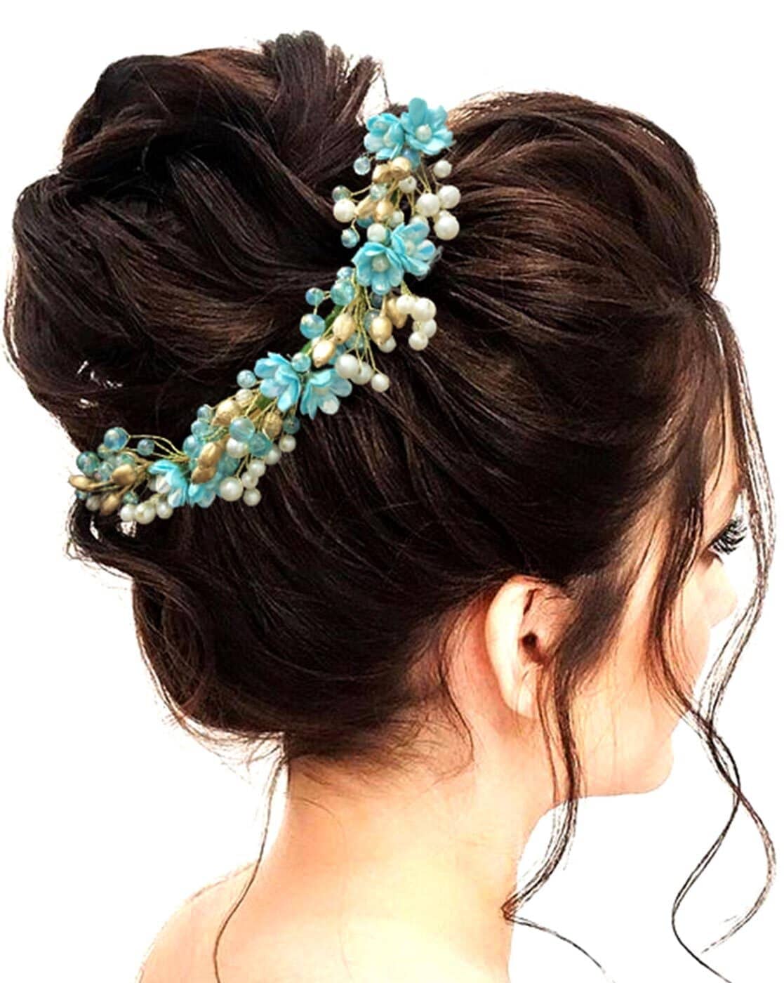 PRODUCTMINE® Bridal Hair Bun Pin Accessories / Fancy Golden Juda Pins with  Artificial Pink Rose and