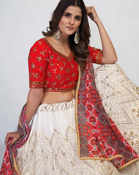 Buy Wedding Wear Red White Embroidery Work Silk Readymade Lehenga Choli  Online From Surat Wholesale Shop.