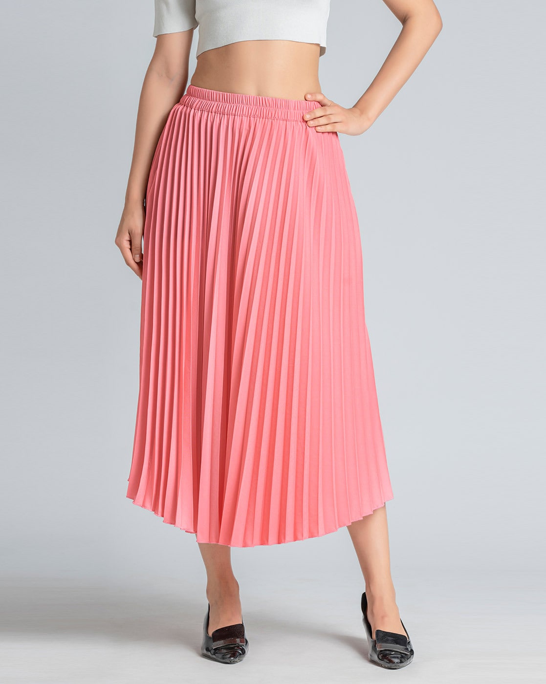 Pleated maxi skirt outlet peach