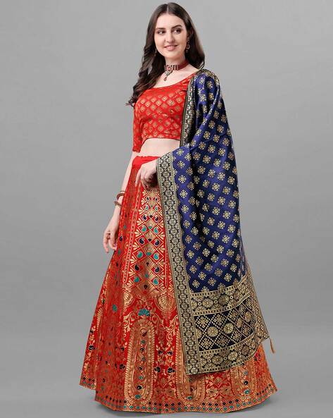 Buy Blue Jacquard A Line Lehenga online This Blue color Wedding a line  lehenga for Women comes with… | Red lehenga choli, Designer lehenga choli,  Bridal lehenga red