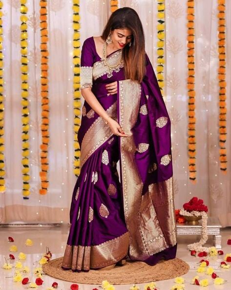 Purple Handwoven Banarasi Silk Saree - Shivangi Kasliwal