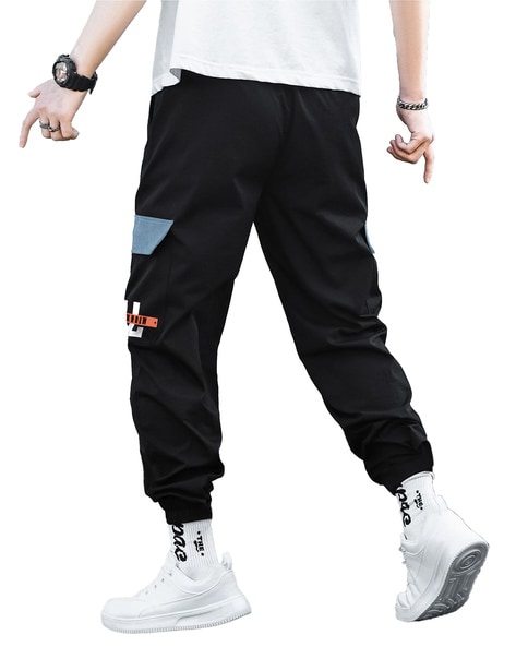 Men black hip hop casual cargo pants elastic waist ribbons streetwear  joggers mens slim multi pockets sport trousers - AliExpress