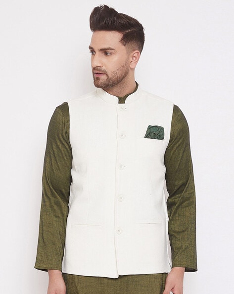 Nehru Jackets | Mens Salmon Color Waistcoat Nehru Jacket With Green Pocket  Square | Poshmark