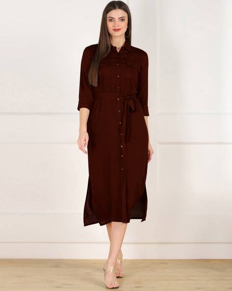 Midi Shirt Dress with Waist Tie