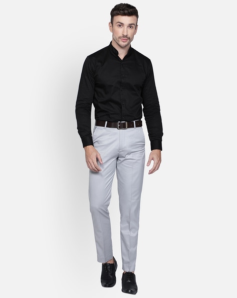 Buy WES Formals Checked Slim Fit Light Grey Trousers from Westside