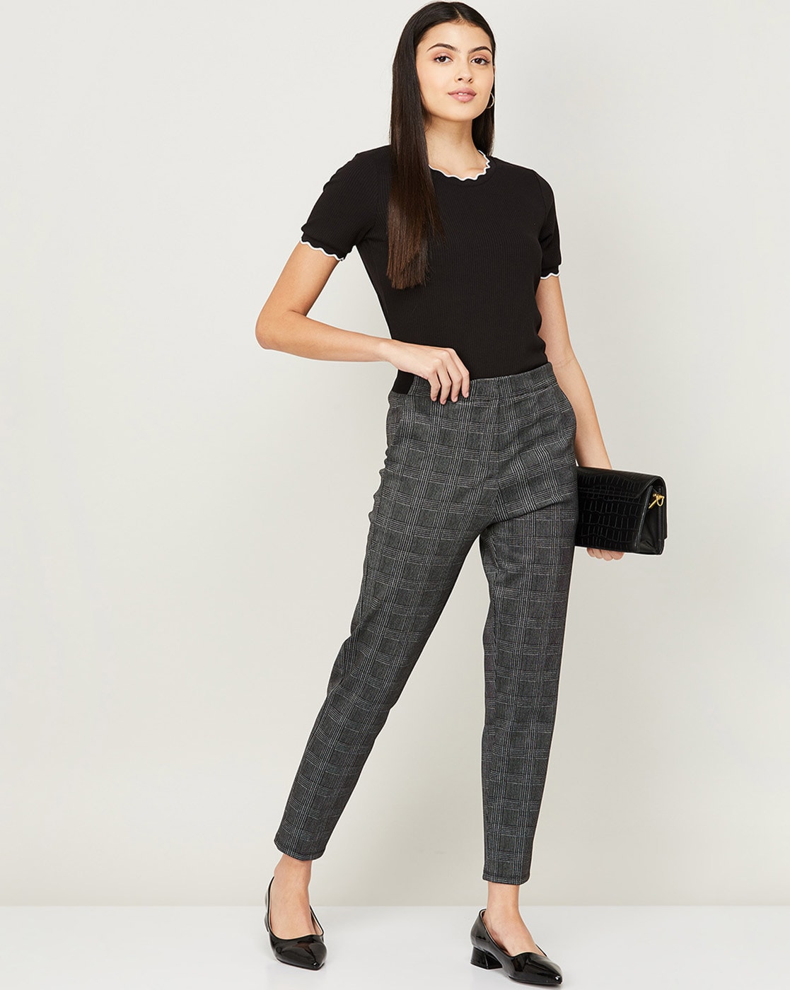 Womens Pants Casual Tapered/Carrot Cropped Plaid Gray trousers S -  Walmart.com