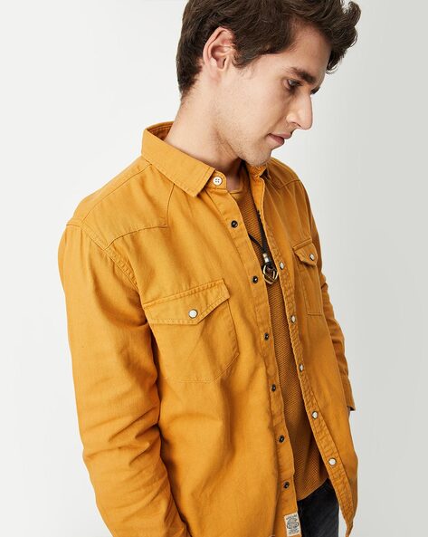 Mustard denim shirt hotsell