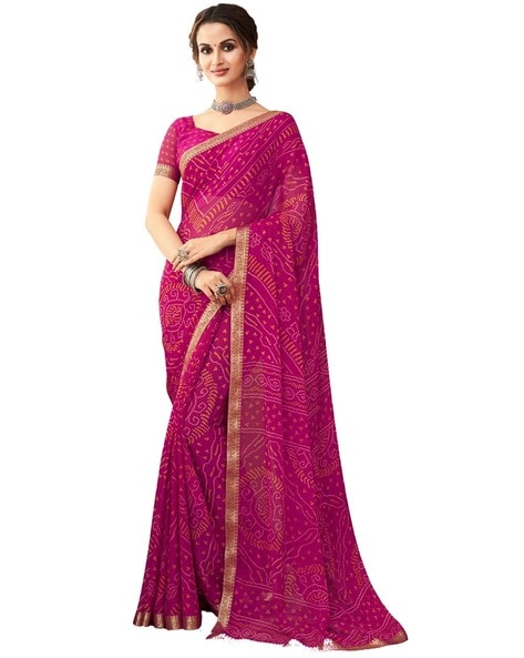 Multicoloured Mysore Silk Bandhej Printed Saree With Blouse Piece