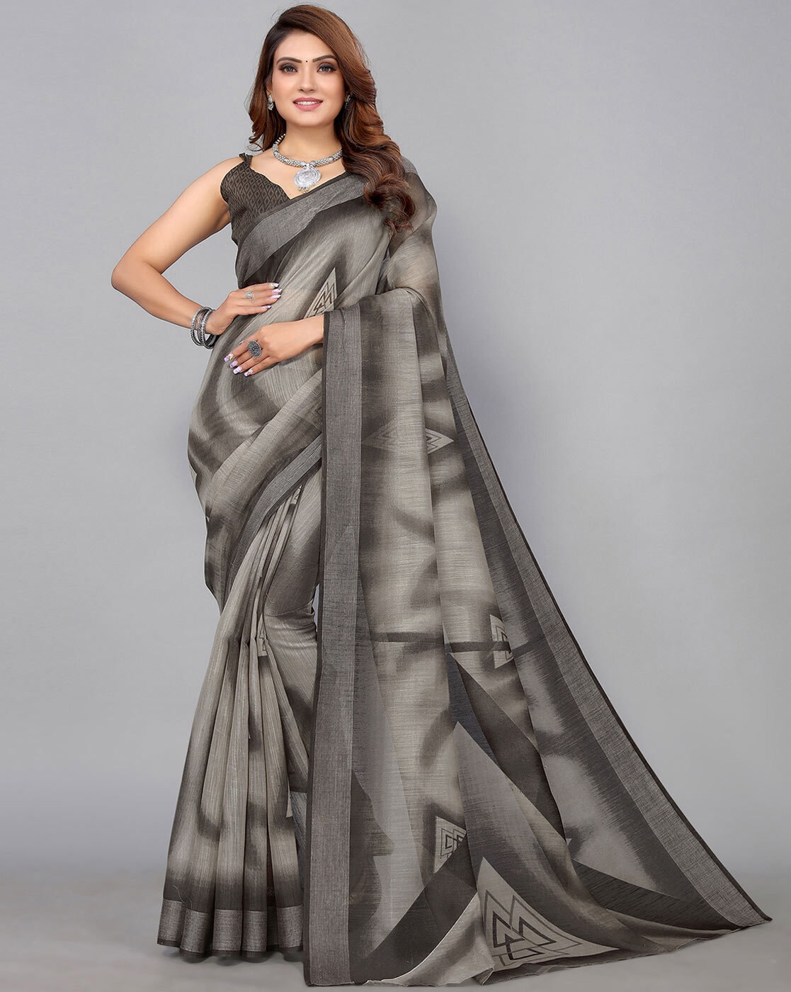 YELLOW WITH GREY - DESIGNER DOLA SILK WITH SILVER ZARI WEAVES & CONTRA