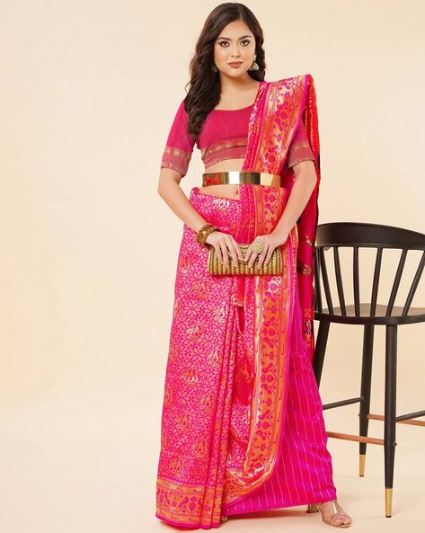 Buy Pink Sarees for Women by FASHION BOOMS Online