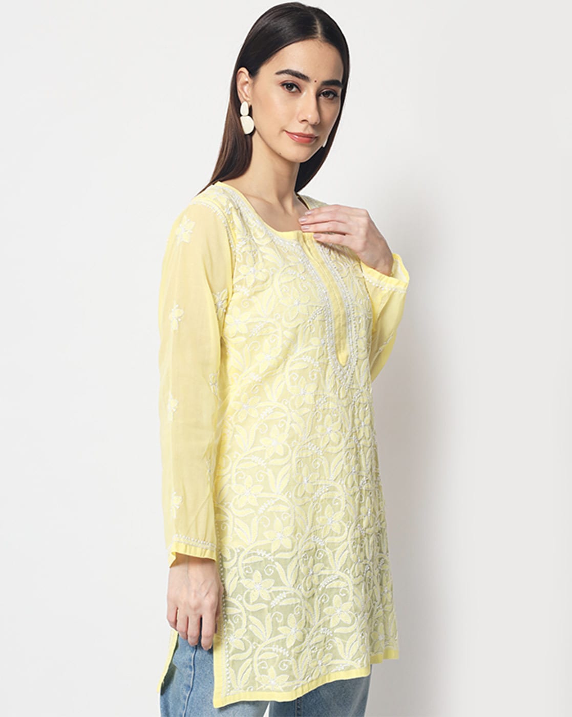 Yellow kurti hot sale with jeans