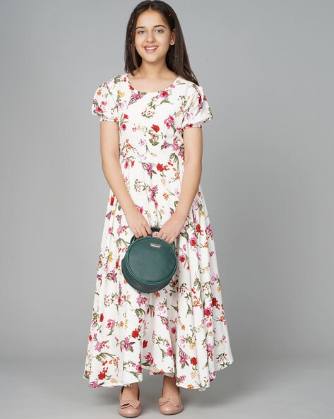 Blu floral Frocks & Dresses-thanhphatduhoc.com.vn