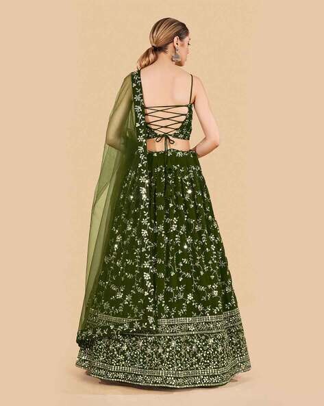 Gown : Mint green santoon embroidered party wear lehenga ...