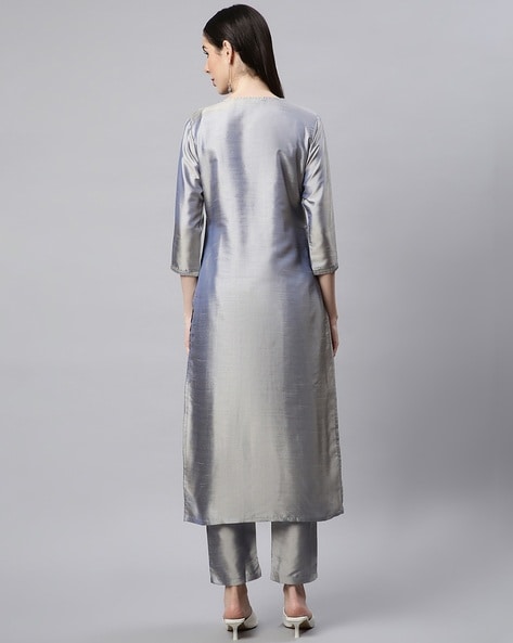 Buy BERRYLICIOUS Grey Silk Embroidered Kurta for Women's Online @ Tata CLiQ
