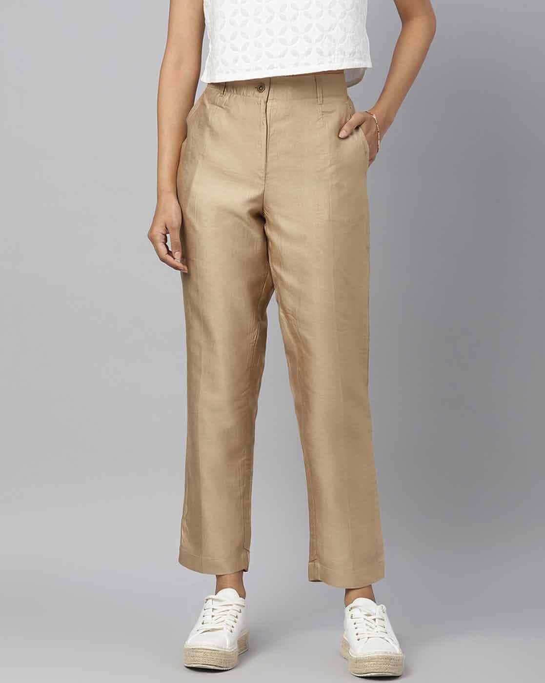 Buy Beige Colour Cotton Trousers for Women  Regular Fit Trousers  Naariy