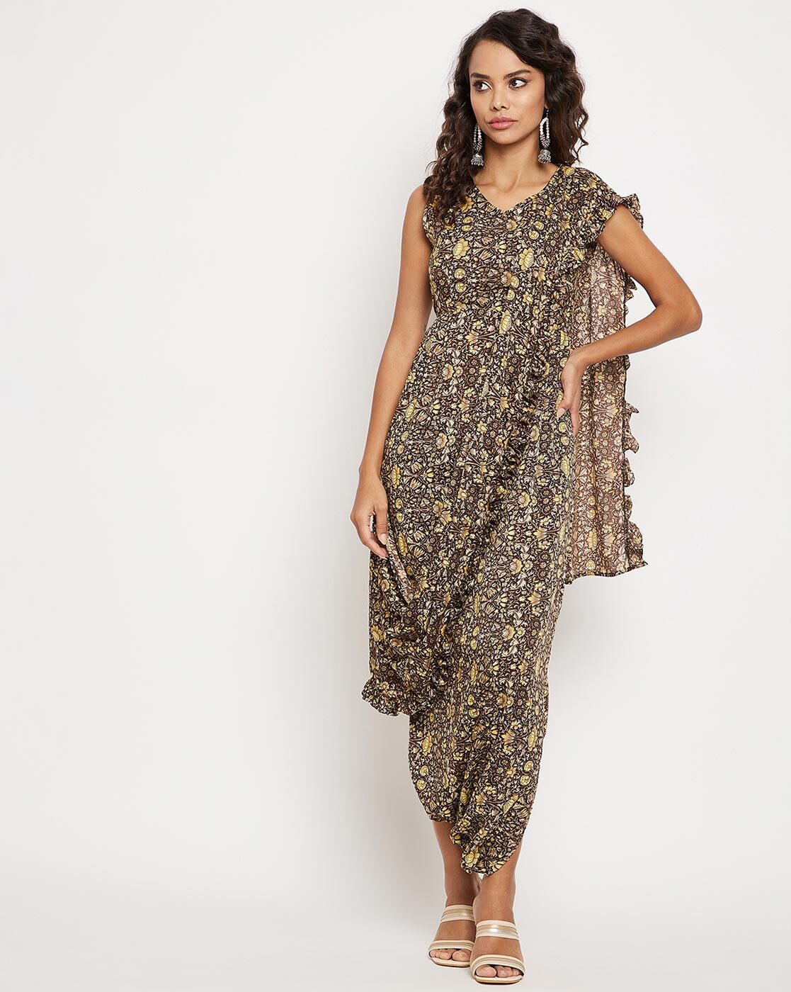 Buy Black Linen Floral Round Dhoti Jumpsuit For Women by Pasha India Online  at Aza Fashions.