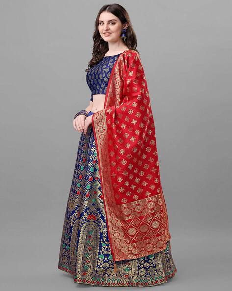 Buy RedRound Navy Blue Banarasi Silk Lehenga Choli with Dupatta for Women  at Amazon.in