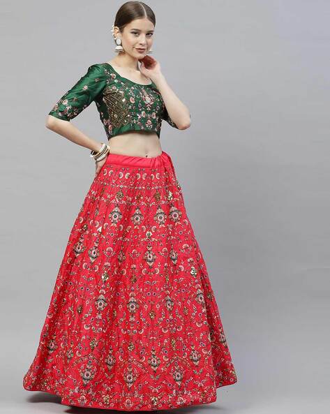 Satin red lehenga with crop top - G3-WLC12665 | G3fashion.com