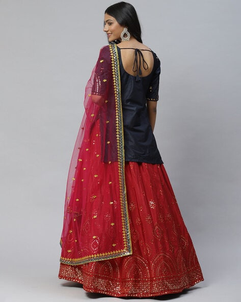 Red Banarasi Dupatta With Designer Lehenga And Choli – Cygnus Fashion