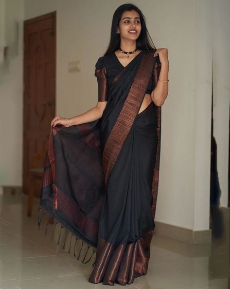Buy Pleasing Black Palazzo Saree with Embroidered Belt | Inddus.in.
