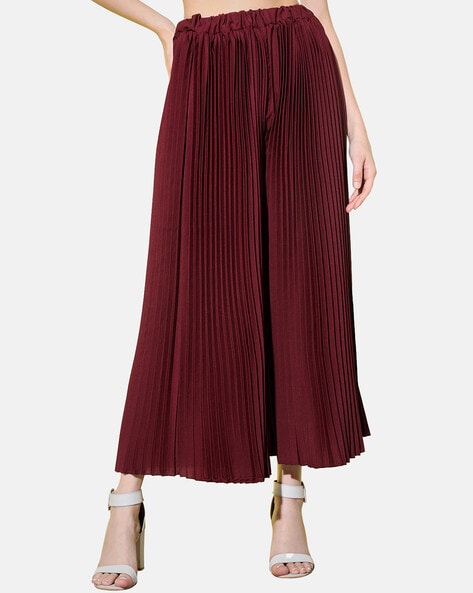 NEW LADIES PLEATED CHIFFON LINED PALAZZO TROUSERS WOMENS FLARED LOOK LONG  PANTS | eBay