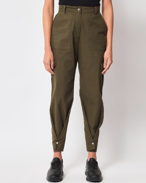 Buy Milumia Women Cargo Work Pants Tapered Mid Waist Office Trousers  Pockets AYellow XL at Amazonin