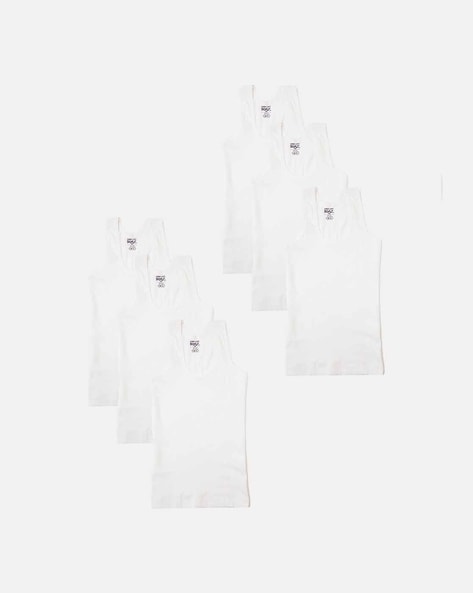 Lux Cozi Men's White Round Neck Sleeveless Cotton Vest (size - 97cm) Pack  of 3