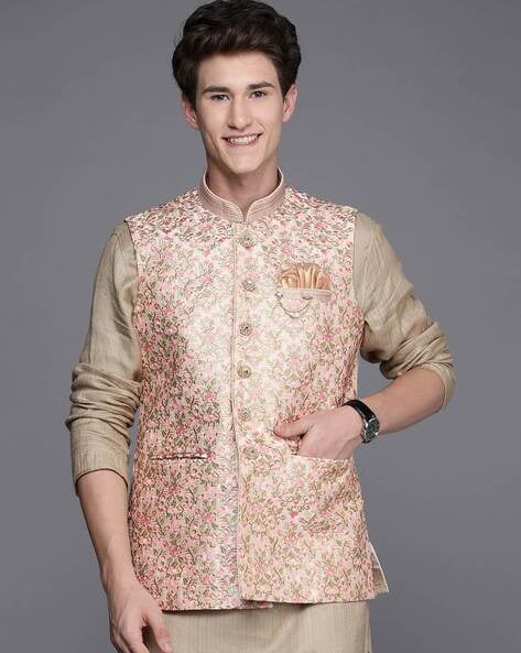 Buy Manyavar Mens Jacket, Nehru Jacket for Men, Ethnic Jacket for Festival,  Wedding, Party, Sleevless Jacket Blended Cotton (Blue, S) at Amazon.in