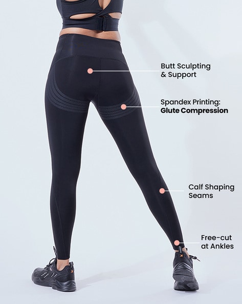 BlissClub Women Sweat-It Compression Leggings | High-Waist | Laminated  Waistband | Calf Shaping Seams | Two Waist-Level Side Pockets | Gym Pants  for