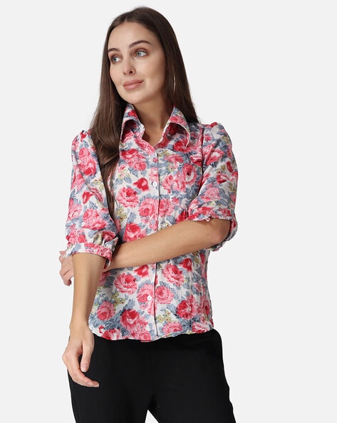 Floral collared 2025 shirt womens